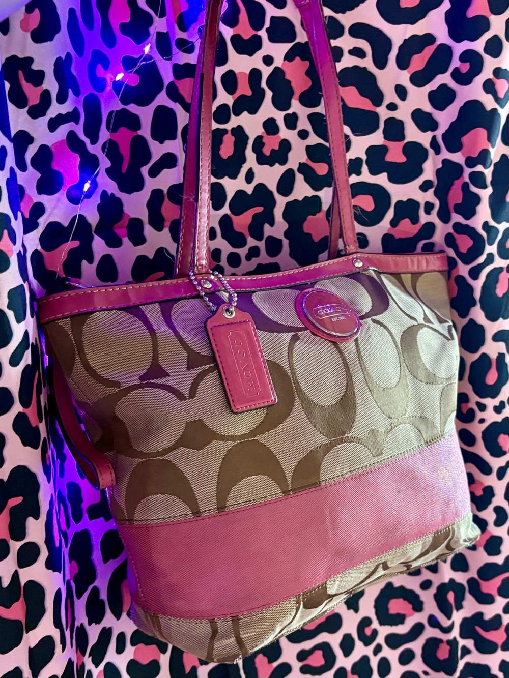 Y2k vintage Coach Pink Signature Canvas Tote Bag